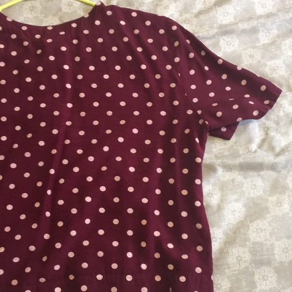 Shortsleeved Maroon Polka Dot Blouse - Picture 9 of 9